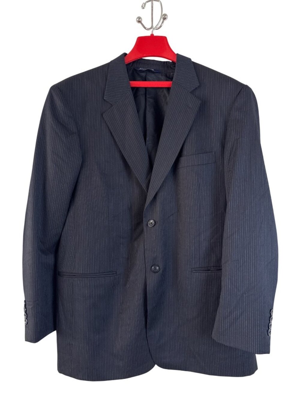 Stafford Men's Two-Button Black with Blue Pinstripe Suit Jacket Blazer Size 42R